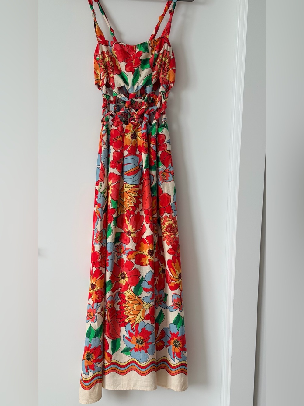 FARM RIO ANTHROPOLIGIE Floral Red Multicolor Summer Maxi Dress - Picture 12 of 14